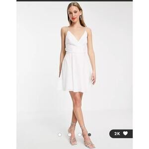 ASOS DESIGN cami wrap mini dress with lace-up back in white size 8